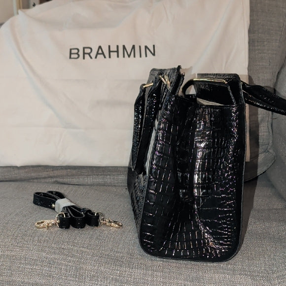 NWT Brahmin Midnight Croc-Embossed Satchel