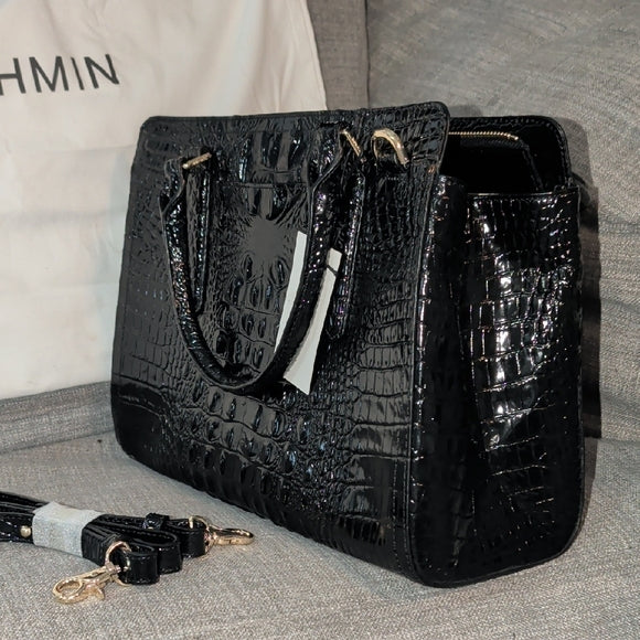 NWT Brahmin Midnight Croc-Embossed Satchel