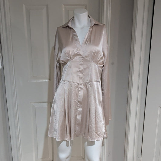 NWT Cider Elegant Cream Satin Dress Women's L