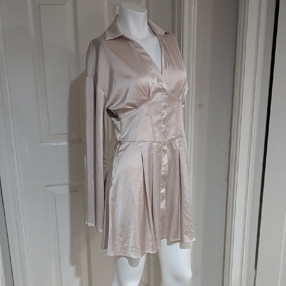 NWT Cider Elegant Cream Satin Dress Women's L