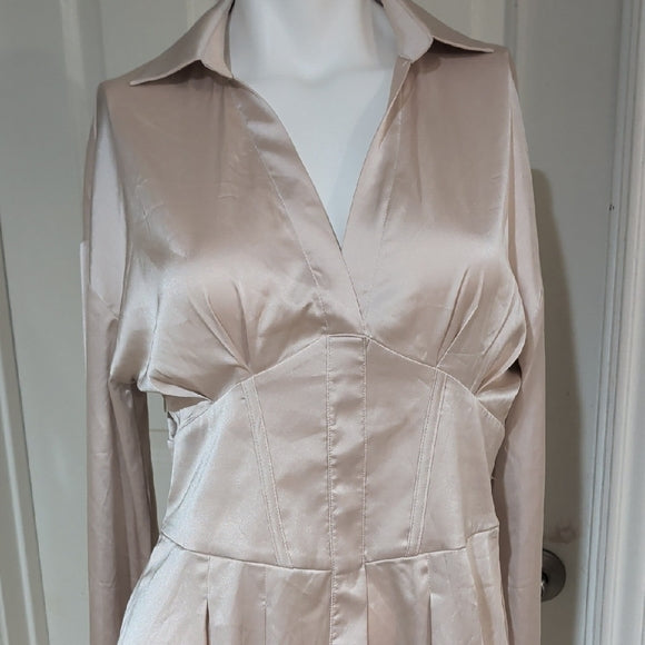 NWT Cider Elegant Cream Satin Dress Women's L