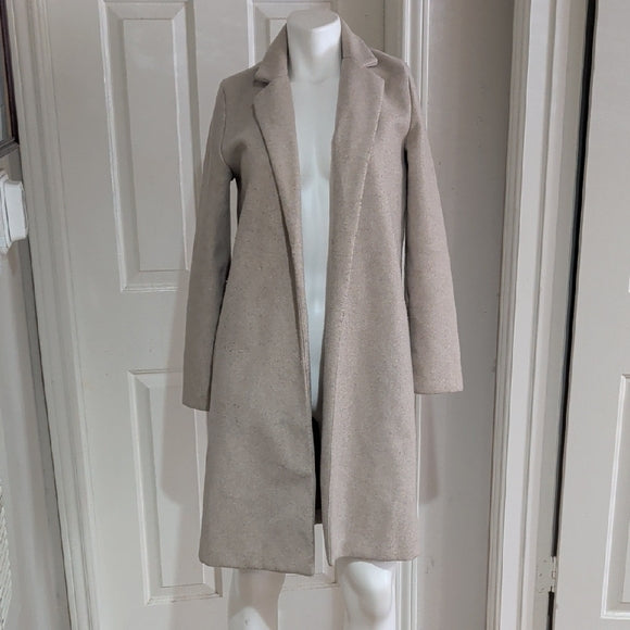 Zara Womens Beige Long Sleeve Collared Open Front Trench Coat Size S