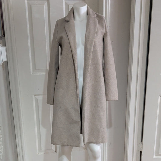 Zara Womens Beige Long Sleeve Collared Open Front Trench Coat Size S