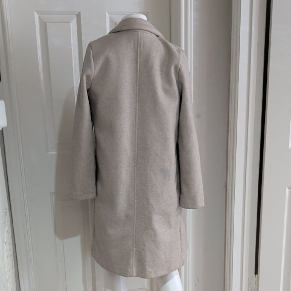 Zara Womens Beige Long Sleeve Collared Open Front Trench Coat Size S