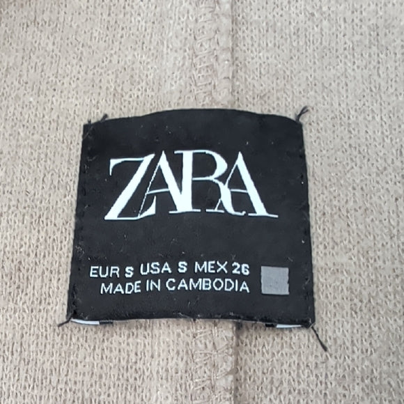 Zara Womens Beige Long Sleeve Collared Open Front Trench Coat Size S