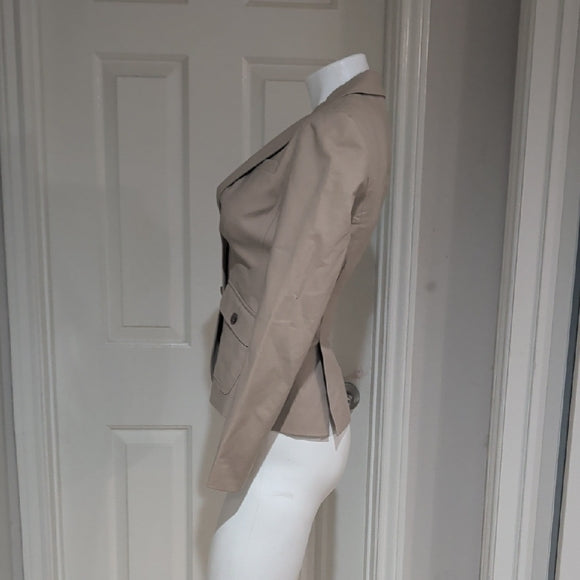 Banana Republic Blazer Womens 0 Tan Cotton Blend Stretch Business Casual Classic