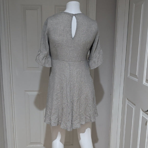 Zara Elegant Sparkly Gray Mini Dress Small Keyhole Back