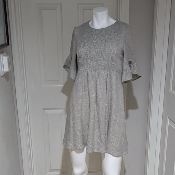 Zara Elegant Sparkly Gray Mini Dress Small Keyhole Back