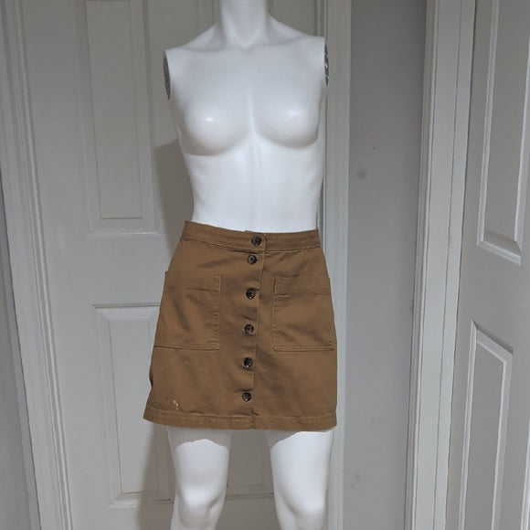 Old Navy Button Front Mini Skirt Size 2 Brown Tan Mustard Cotton Utility Y2K