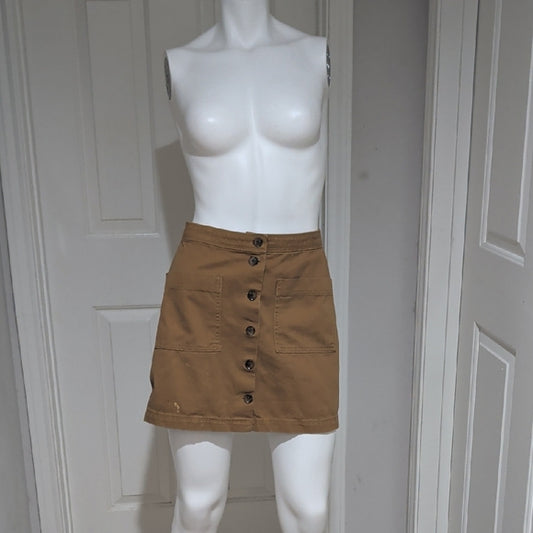 Old Navy Button Front Mini Skirt Size 2 Brown Tan Mustard Cotton Utility Y2K