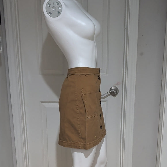 Old Navy Button Front Mini Skirt Size 2 Brown Tan Mustard Cotton Utility Y2K