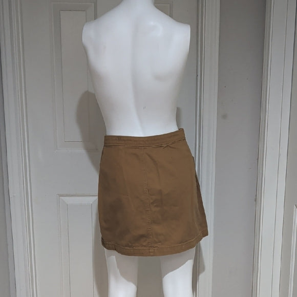 Old Navy Button Front Mini Skirt Size 2 Brown Tan Mustard Cotton Utility Y2K