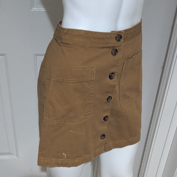 Old Navy Button Front Mini Skirt Size 2 Brown Tan Mustard Cotton Utility Y2K