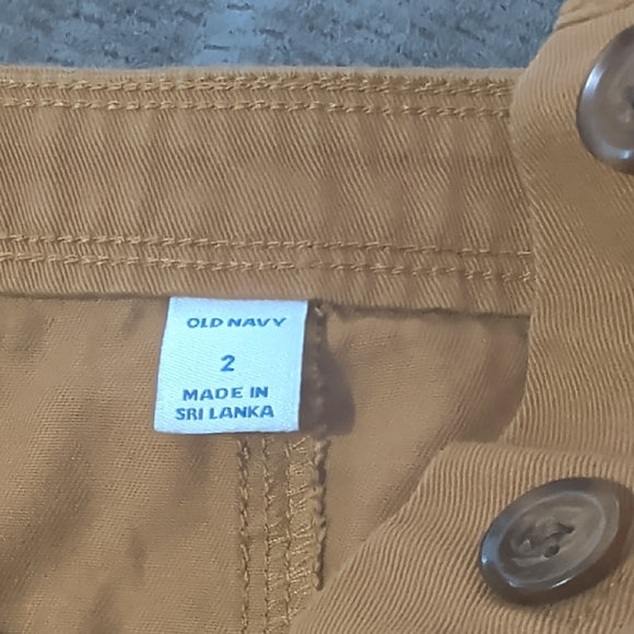Old Navy Button Front Mini Skirt Size 2 Brown Tan Mustard Cotton Utility Y2K