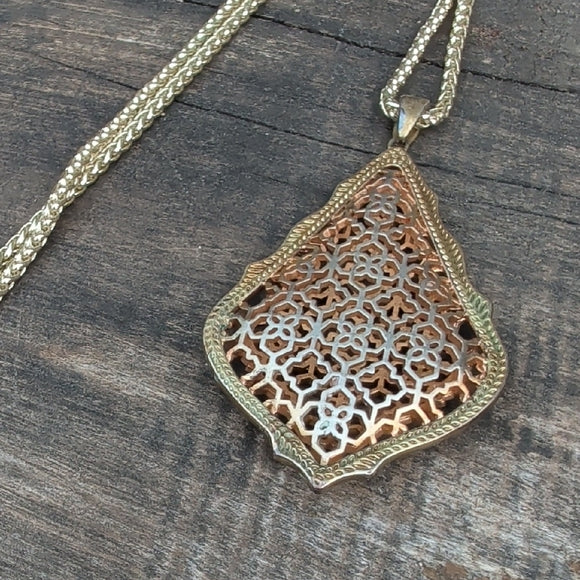 Kendra Scott Intricate Gold & Silver Filigree Teardrop Necklace