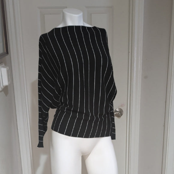 Philosophy Chic Black Sweater with White Stripes S