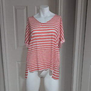 Seven7 Jeans Casual Striped Orange Coral Short Sleeve Top M