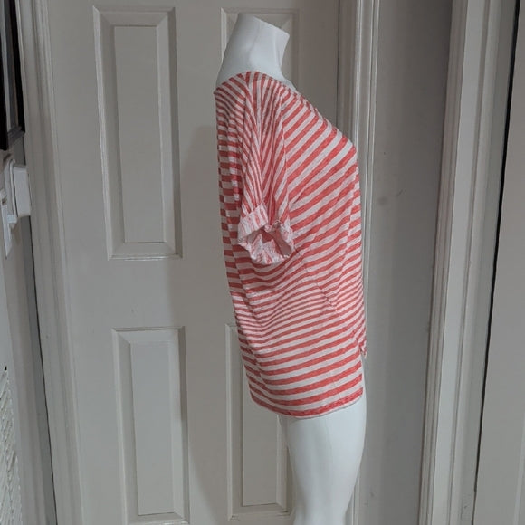 Seven7 Jeans Casual Striped Orange Coral Short Sleeve Top M