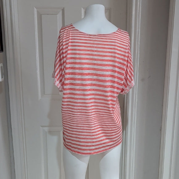 Seven7 Jeans Casual Striped Orange Coral Short Sleeve Top M