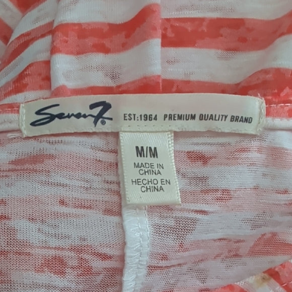 Seven7 Jeans Casual Striped Orange Coral Short Sleeve Top M