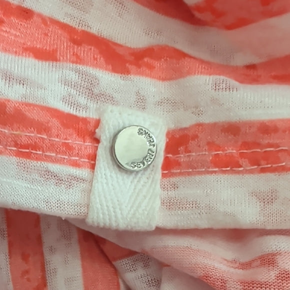 Seven7 Jeans Casual Striped Orange Coral Short Sleeve Top M