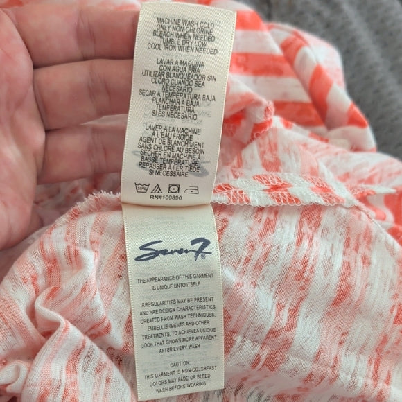 Seven7 Jeans Casual Striped Orange Coral Short Sleeve Top M