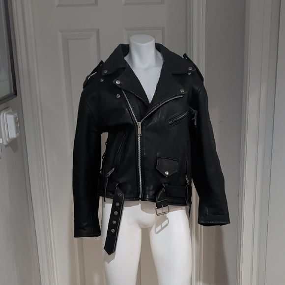 Edgy Black Leather Jacket with Silver Accents Medium
