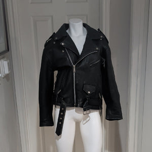 Edgy Black Leather Jacket with Silver Accents Medium