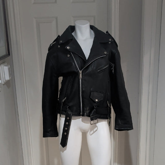 Edgy Black Leather Jacket with Silver Accents Medium