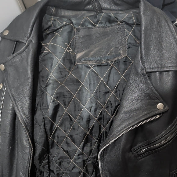 Edgy Black Leather Jacket with Silver Accents Medium