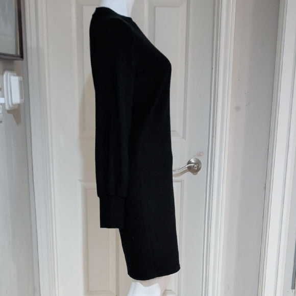 Steve Madden Chic Long Sleeve Ribbed Bodycon Black Dress L