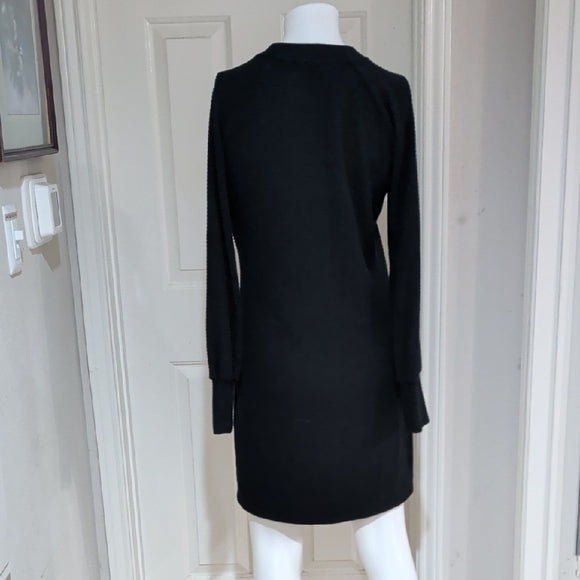 Steve Madden Chic Long Sleeve Ribbed Bodycon Black Dress L