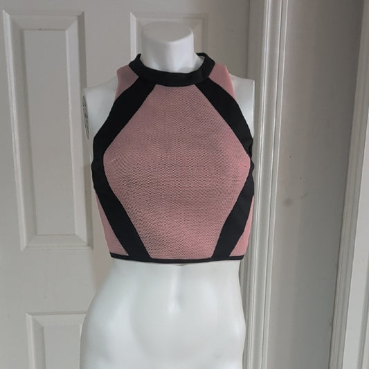Mustard Seed Chic Pink and Black Mesh Crop Top/ Sports Bra size Small