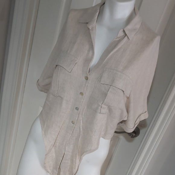 Bershka Light Beige Button-Down Shirt with Tie-Front XS