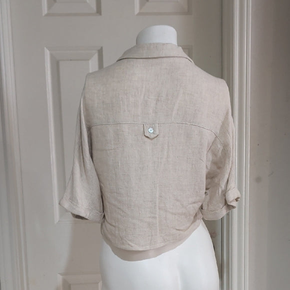Bershka Light Beige Button-Down Shirt with Tie-Front XS