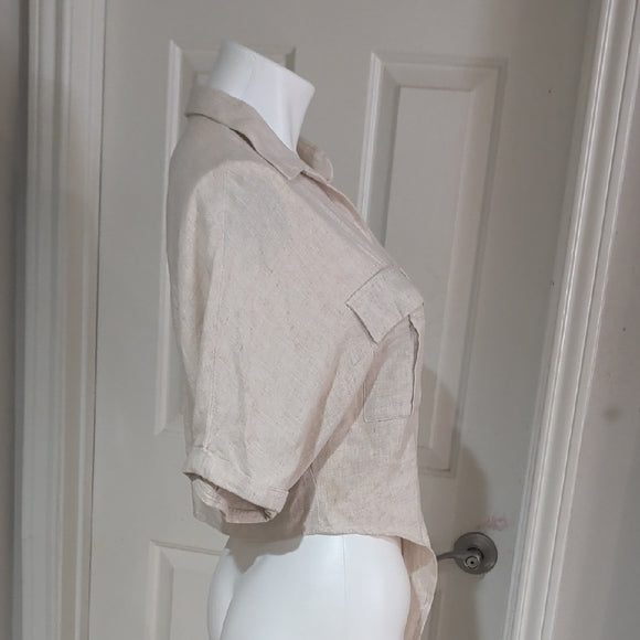 Bershka Light Beige Button-Down Shirt with Tie-Front XS