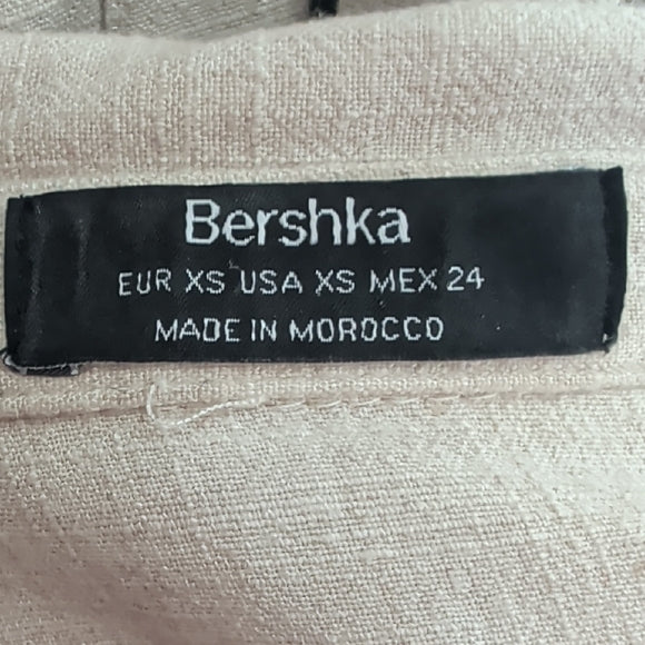 Bershka Light Beige Button-Down Shirt with Tie-Front XS