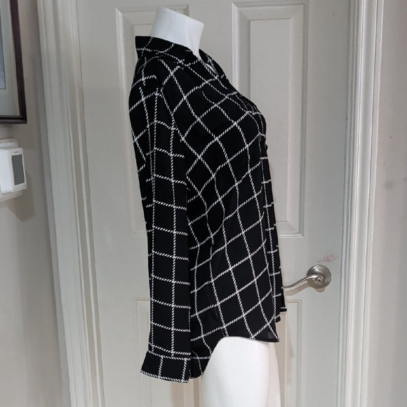 Ann Taylor Factory Black and White Checkered Sheer Long Sleeve Blouse M