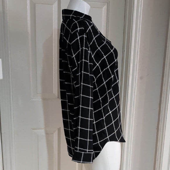 Ann Taylor Factory Black and White Checkered Sheer Long Sleeve Blouse M