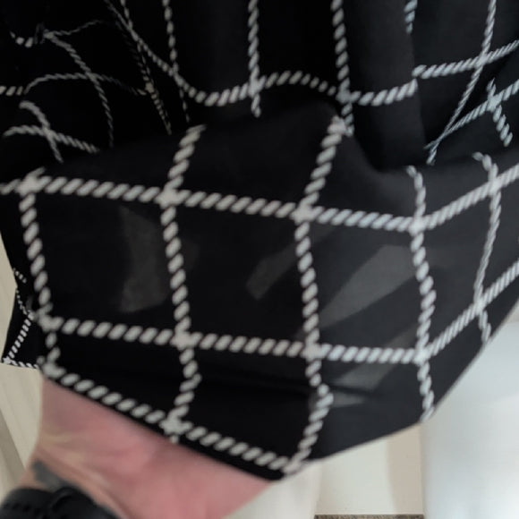 Ann Taylor Factory Black and White Checkered Sheer Long Sleeve Blouse M