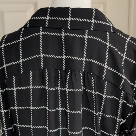 Ann Taylor Factory Black and White Checkered Sheer Long Sleeve Blouse M