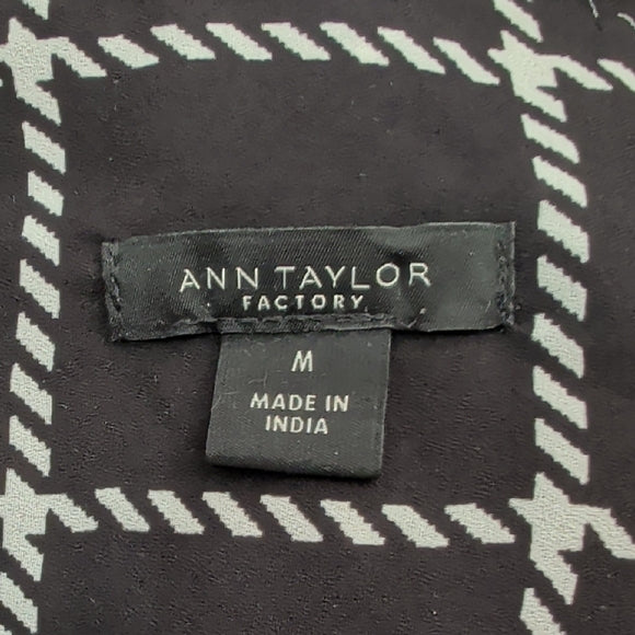 Ann Taylor Factory Black and White Checkered Sheer Long Sleeve Blouse M