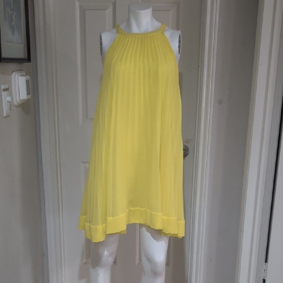 Zara Bright Yellow Pleated Flowy Dress XL