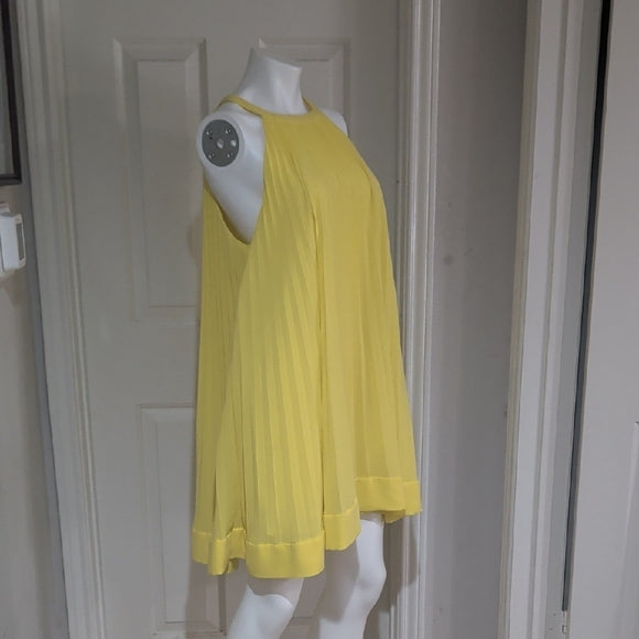 Zara Bright Yellow Pleated Flowy Dress XL