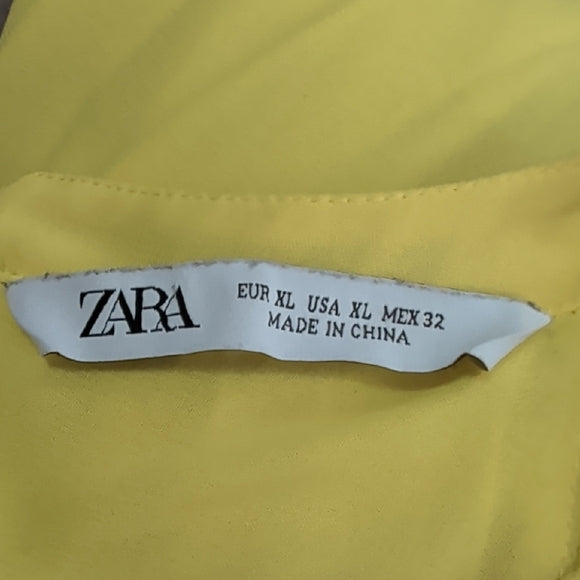 Zara Bright Yellow Pleated Flowy Dress XL