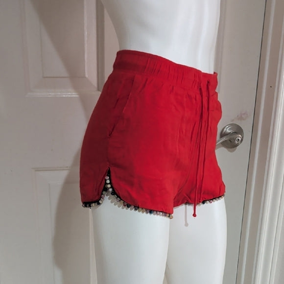 Honey Punch Vibrant Red Women's Drawstring Athletic Shorts with Beads size Small