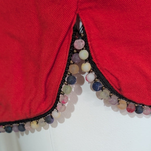 Honey Punch Vibrant Red Women's Drawstring Athletic Shorts with Beads size Small