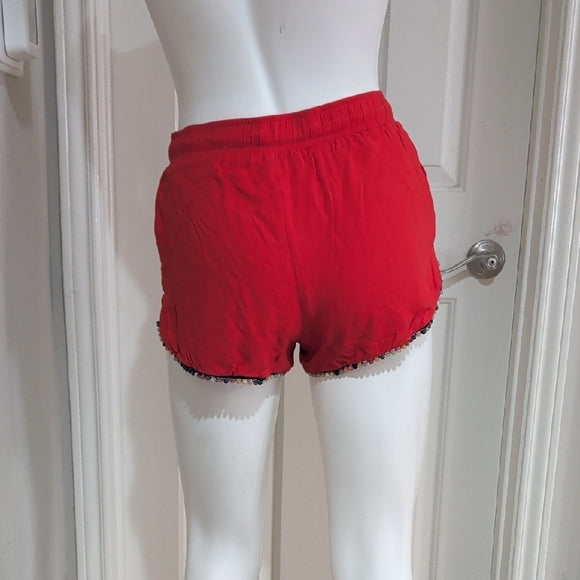 Honey Punch Vibrant Red Women's Drawstring Athletic Shorts with Beads size Small