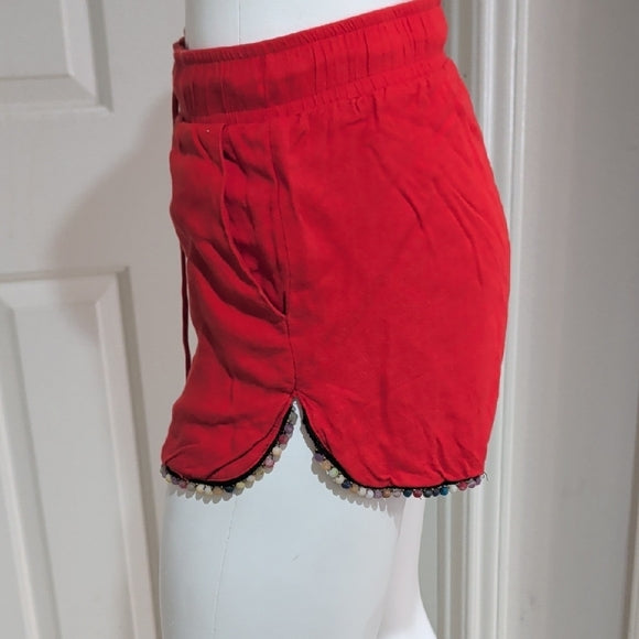Honey Punch Vibrant Red Women's Drawstring Athletic Shorts with Beads size Small