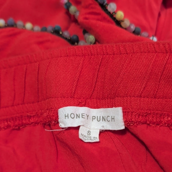 Honey Punch Vibrant Red Women's Drawstring Athletic Shorts with Beads size Small